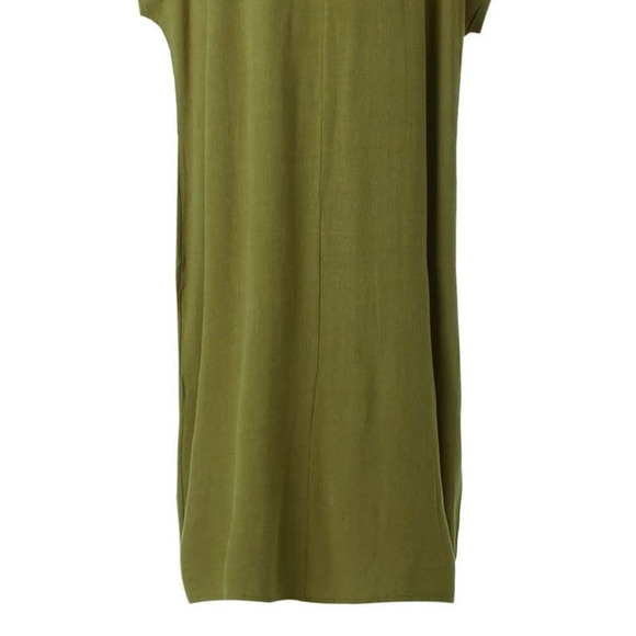 NEW Linen Soft Cotton Kaftan Short Sleeve Loose Casual Maxi Dress M Olive Green - Picture 10 of 15